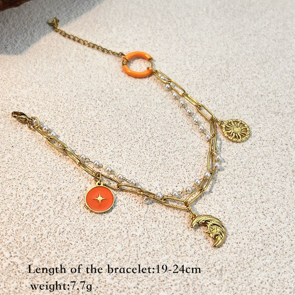 Stainless Steel Heart Shape Pendant Bracelet Electroplated Light Luxury Jewelry Unisex