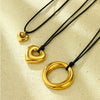 Stainless Steel Heart Shape Pendant Necklace With Black Wax Rope And Electroplating For Women
