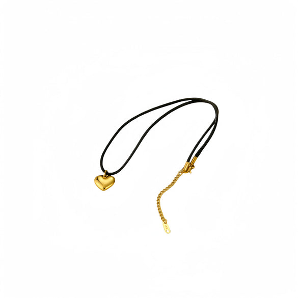 Stainless Steel Heart Shape Pendant Necklace With Black Wax Rope And Electroplating For Women