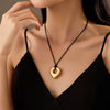 Stainless Steel Heart Shape Pendant Necklace With Black Wax Rope And Electroplating For Women