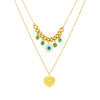 Stainless Steel Heart Shape Pendant Necklace With Electroplating Personality Style Double Stacked O Word Chain