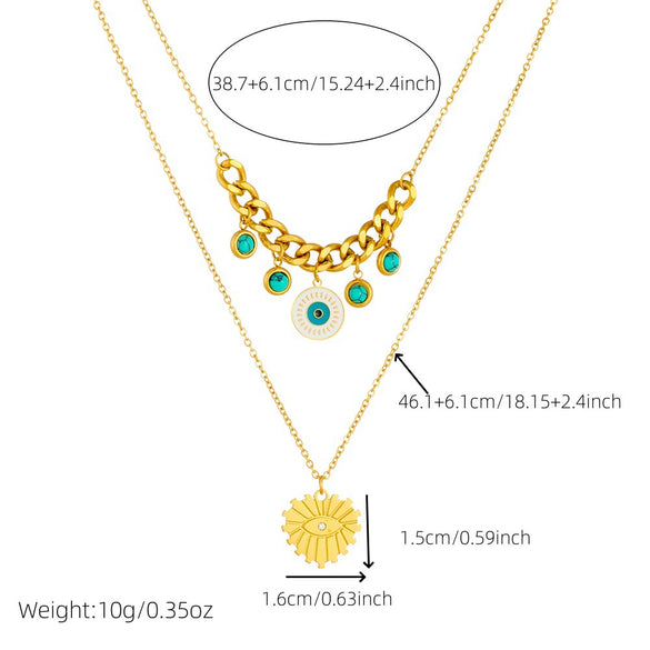 Stainless Steel Heart Shape Pendant Necklace With Electroplating Personality Style Double Stacked O Word Chain