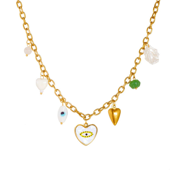 Stainless Steel Heart Shape Pendant Necklace With Oil Dripping Devil's Eye Design And Electroplating For Women