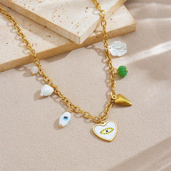 Stainless Steel Heart Shape Pendant Necklace With Oil Dripping Devil's Eye Design And Electroplating For Women