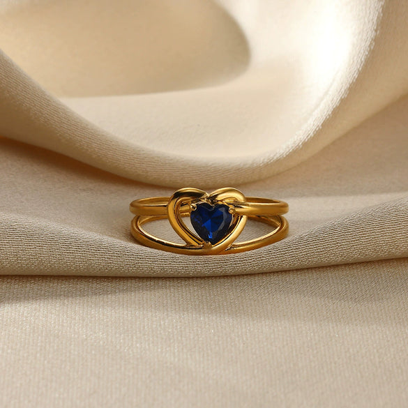 Stainless Steel Heart Shape Ring Electroplating Design Love Does Not Fade Zircon Women's