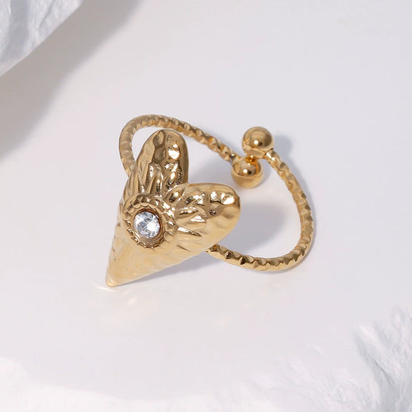 Stainless Steel Heart Shape Ring For Women Simple Style Electroplated