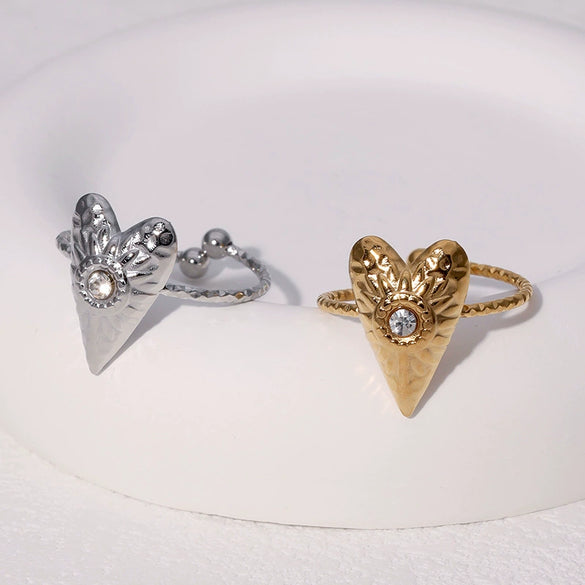 Stainless Steel Heart Shape Ring For Women Simple Style Electroplated