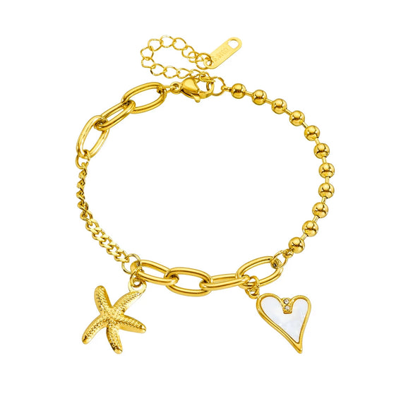 Stainless Steel Heart Shape Starfish Love Pendant Electroplated Fashion Ladies Bracelet