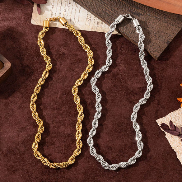 Stainless Steel Heart Shape Twist Chain Necklace With 18K Gold Color Vacuum Plating