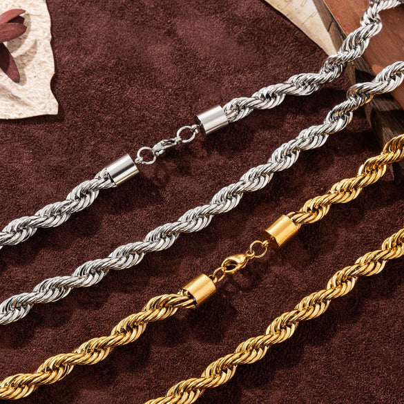 Stainless Steel Heart Shape Twist Chain Necklace With 18K Gold Color Vacuum Plating