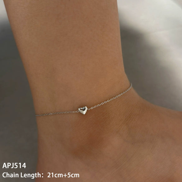Stainless Steel Heart Shaped Anklet Simple Fashion Creative Unisex Accessories