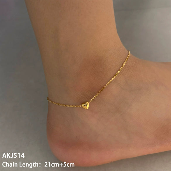 Stainless Steel Heart Shaped Anklet Simple Fashion Creative Unisex Accessories