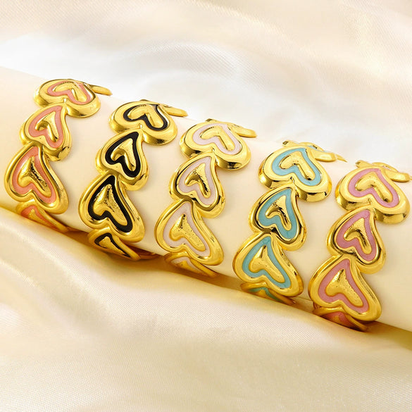 Stainless Steel Heart Shaped Bracelet With Drip Oil Finish Fashion Versatile Light Luxury Style Accessory
