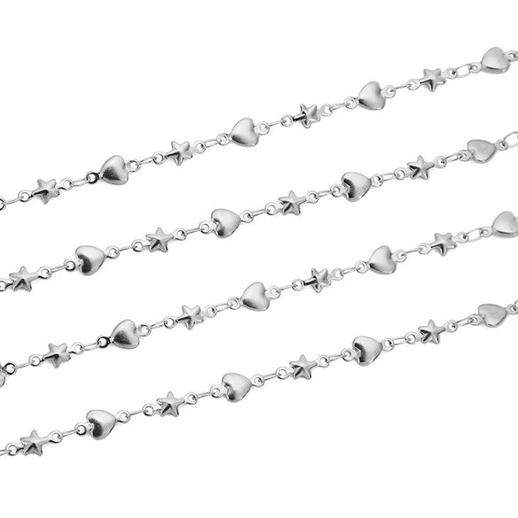 Stainless Steel Heart Shaped Five Pointed Star Handmade Chain Bracelet Accessories With Electroplating