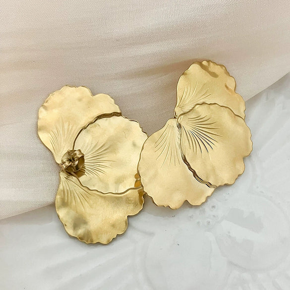 Stainless Steel Heart Shaped Ginkgo Leaf Stacked Stud Earrings For Women With Electroplating And Plant Flower Design