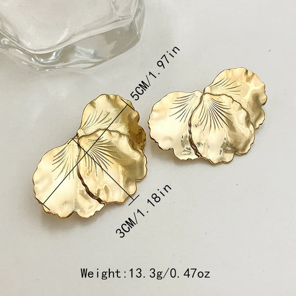 Stainless Steel Heart Shaped Ginkgo Leaf Stacked Stud Earrings For Women With Electroplating And Plant Flower Design