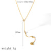 Stainless Steel Heart Shaped Inlaid White Stone Y Shaped Pendant Necklace For Women With Electroplating Treatment