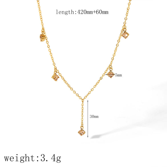 Stainless Steel Heart Shaped Inlaid White Stone Y Shaped Pendant Necklace For Women With Electroplating Treatment