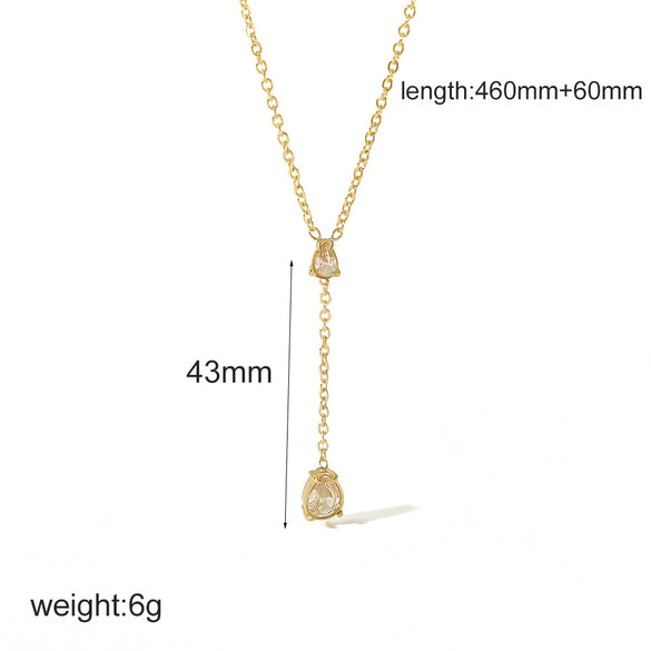 Stainless Steel Heart Shaped Inlaid White Stone Y Shaped Pendant Necklace For Women With Electroplating Treatment