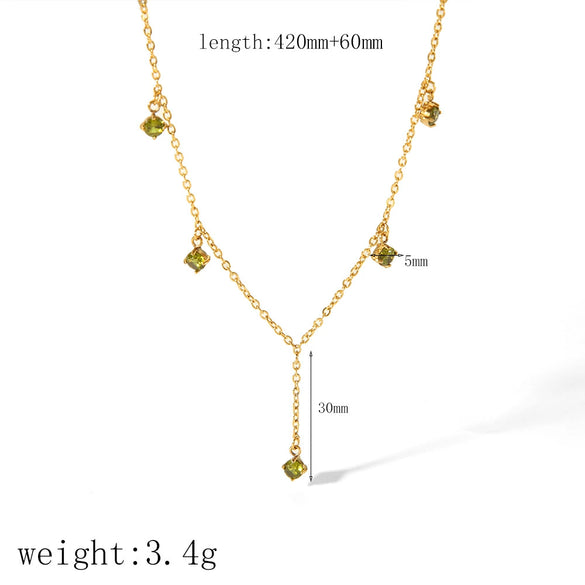 Stainless Steel Heart Shaped Inlaid White Stone Y Shaped Pendant Necklace For Women With Electroplating Treatment