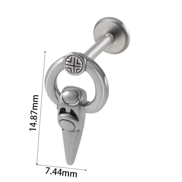 Stainless Steel Heart Shaped Lip Ring Crescent Moon Earrings Circle Pendant Conical Internal Thread Earrings Electroplated Unisex Fashion