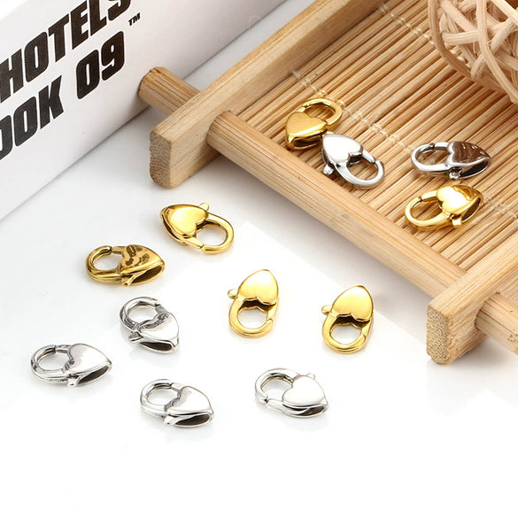 Stainless Steel Heart Shaped Lobster Buckle Vacuum Plated Love Connection Buckle For Necklace And Bracelet Accessories
