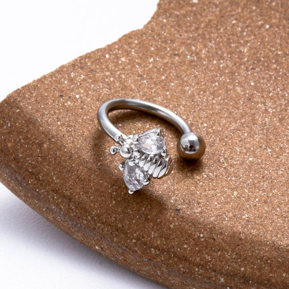 Stainless Steel Heart Shaped Micro Inlaid Zircon Butterfly Flower Bee Love Lip Ring Ear Bone Nail Cartilage Lip Piercing Jewelry With Electroplating