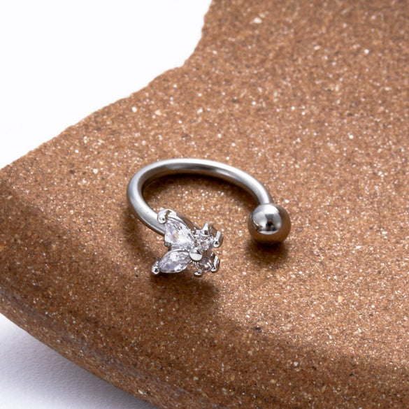 Stainless Steel Heart Shaped Micro Inlaid Zircon Butterfly Flower Bee Love Lip Ring Ear Bone Nail Cartilage Lip Piercing Jewelry With Electroplating