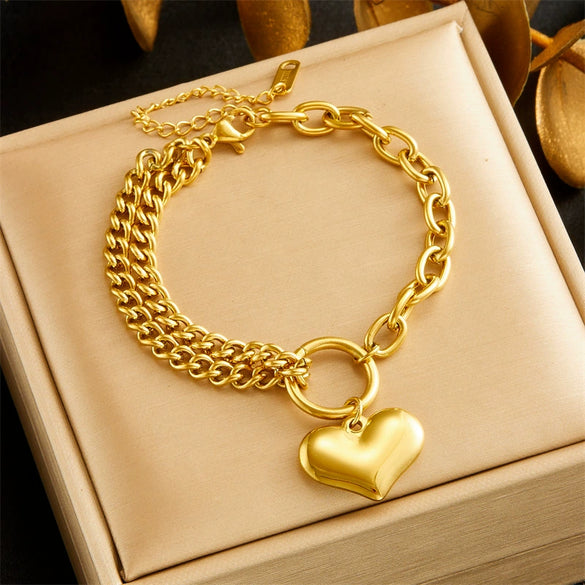 Stainless Steel Heart Shaped Pendant Electroplated Fashion Women's Bracelet