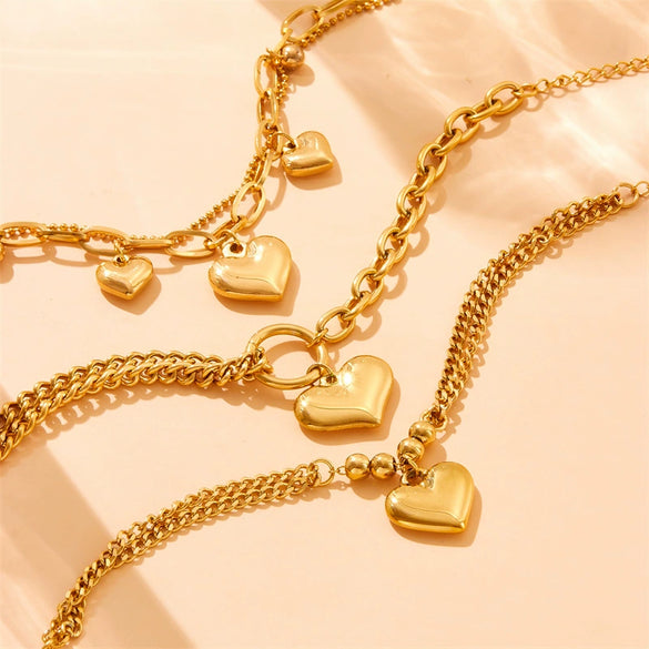 Stainless Steel Heart Shaped Pendant Electroplated Fashion Women's Bracelet