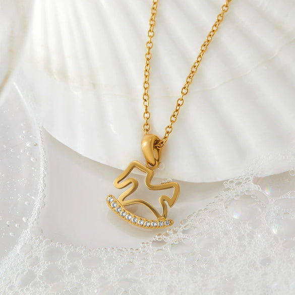 Stainless Steel Heart Shaped Pony Necklace For Women With Electroplated Carousel Design And Cross Chain