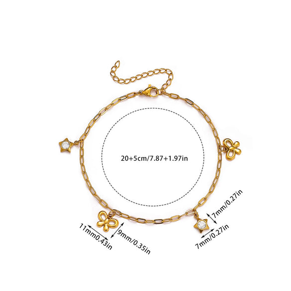 Stainless Steel Heart Shell Moon Stars Patterned Anklet For Women 18K Gold Plated With Artificial Gemstones Semiprecious Stones Simple Style