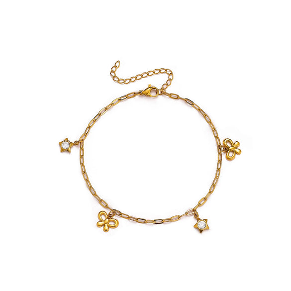 Stainless Steel Heart Shell Moon Stars Patterned Anklet For Women 18K Gold Plated With Artificial Gemstones Semiprecious Stones Simple Style