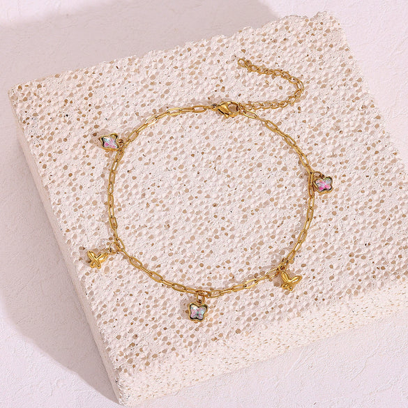 Stainless Steel Heart Shell Moon Stars Patterned Anklet For Women 18K Gold Plated With Artificial Gemstones Semiprecious Stones Simple Style