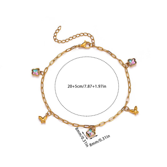 Stainless Steel Heart Shell Moon Stars Patterned Anklet For Women 18K Gold Plated With Artificial Gemstones Semiprecious Stones Simple Style