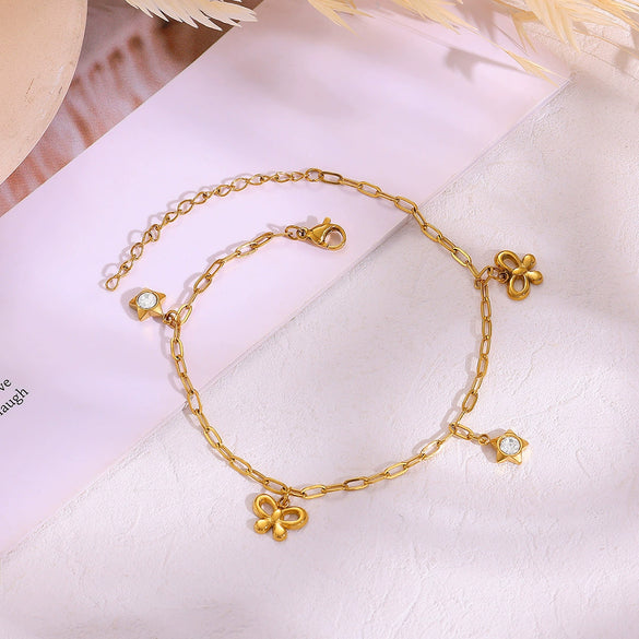 Stainless Steel Heart Shell Moon Stars Patterned Anklet For Women 18K Gold Plated With Artificial Gemstones Semiprecious Stones Simple Style