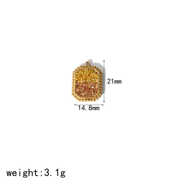 Stainless Steel Heart Square Pendant Jewelry Accessories With Diamondencrusted Zircon And Electroplating