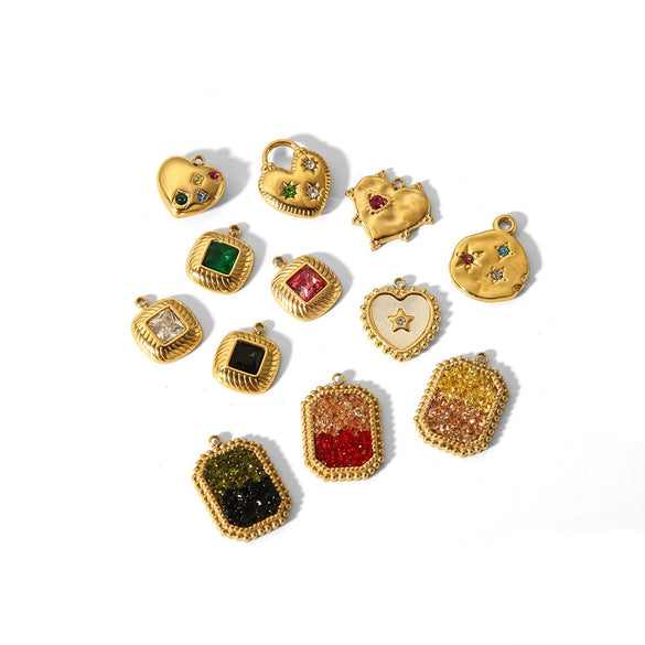 Stainless Steel Heart Square Pendant Jewelry Accessories With Diamondencrusted Zircon And Electroplating