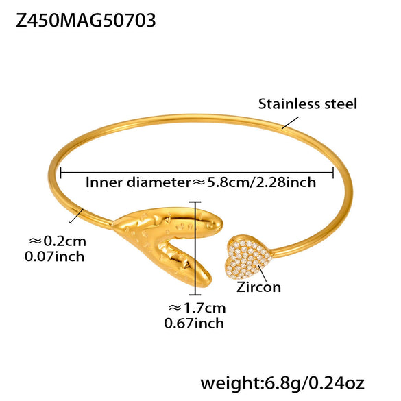 Stainless Steel Heart Star Open Bracelet Plated With 18K Real Gold And Inlaid With 5A Zircon Electroplated Jewelry