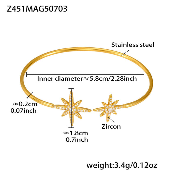 Stainless Steel Heart Star Open Bracelet Plated With 18K Real Gold And Inlaid With 5A Zircon Electroplated Jewelry