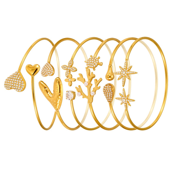 Stainless Steel Heart Star Open Bracelet Plated With 18K Real Gold And Inlaid With 5A Zircon Electroplated Jewelry