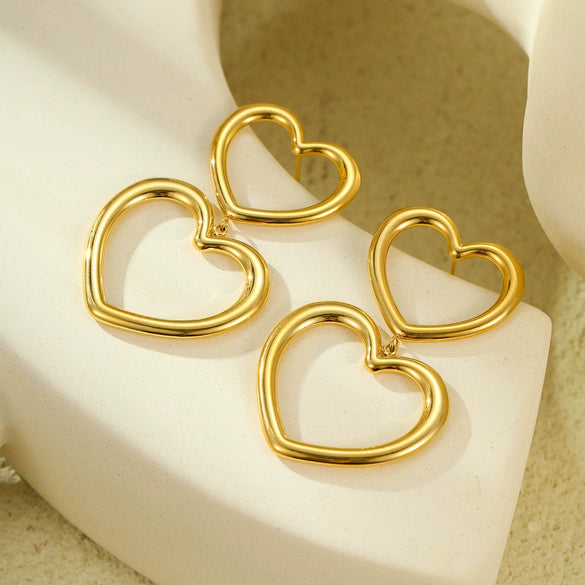 Stainless Steel Heart Tassel Pendant Earrings Plated With 18K Gold