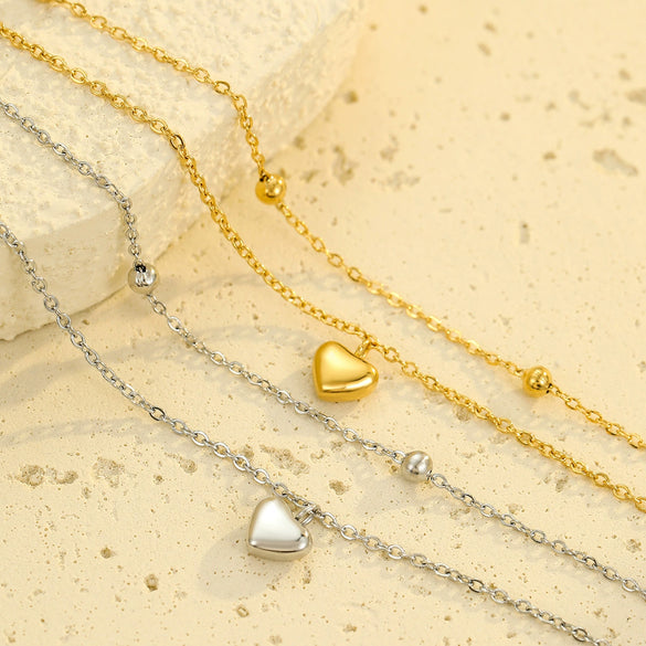 Stainless Steel Heartshaped Doublelayer Pendant Bracelet Electroplated Unisex Couple Bracelet