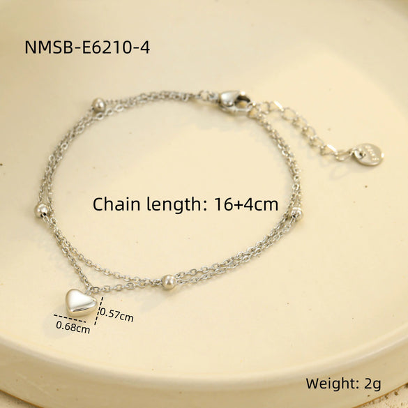 Stainless Steel Heartshaped Doublelayer Pendant Bracelet Electroplated Unisex Couple Bracelet