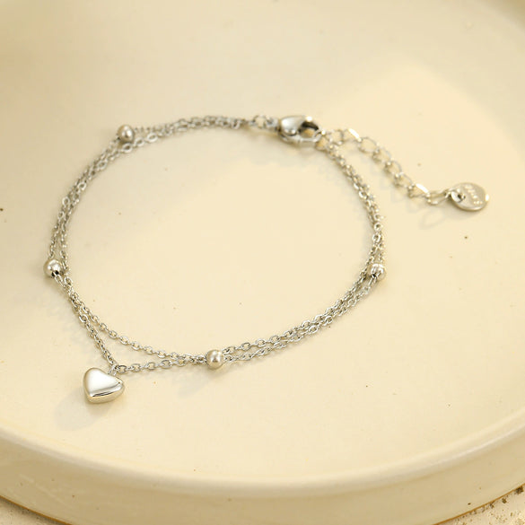 Stainless Steel Heartshaped Doublelayer Pendant Bracelet Electroplated Unisex Couple Bracelet