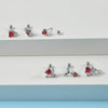 Stainless Steel Heartshaped Ear Nail With Red Diamond Bat Devil And Hanging Chain Electroplated