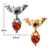 Stainless Steel Heartshaped Ear Nail With Red Diamond Bat Devil And Hanging Chain Electroplated