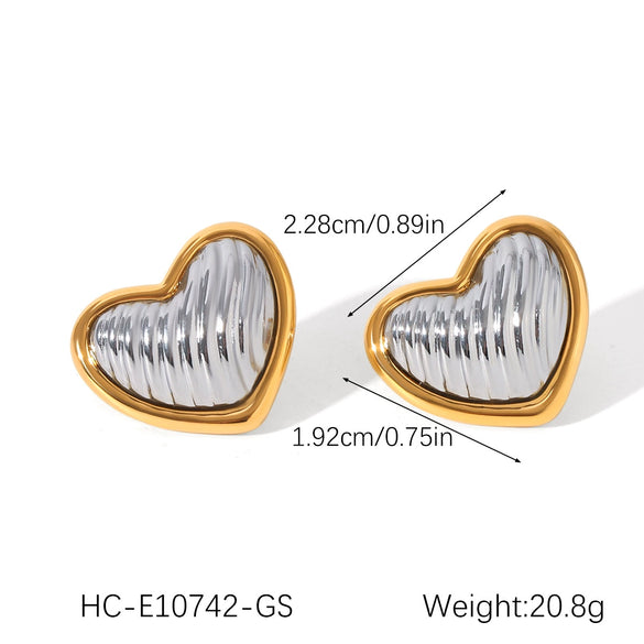 Stainless Steel Heartshaped Earrings For Women With Electroplating And Geometric Style