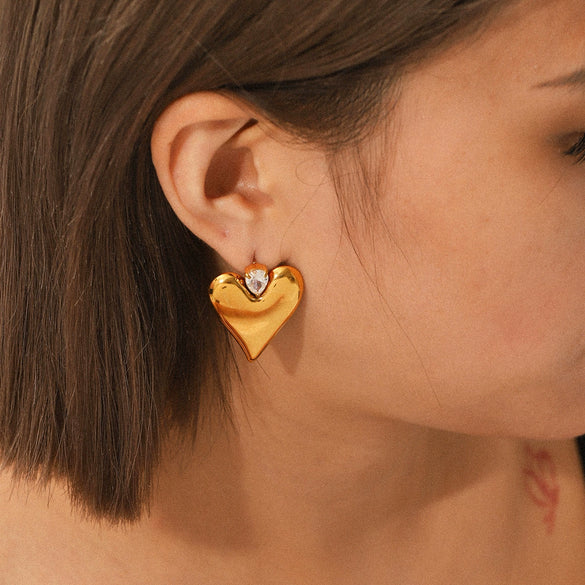 Stainless Steel Heartshaped Earrings For Women With Electroplating And Geometric Style