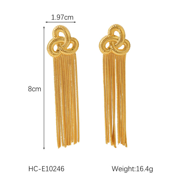 Stainless Steel Heartshaped Geometric Tassel Love Earrings For Women With Electroplating